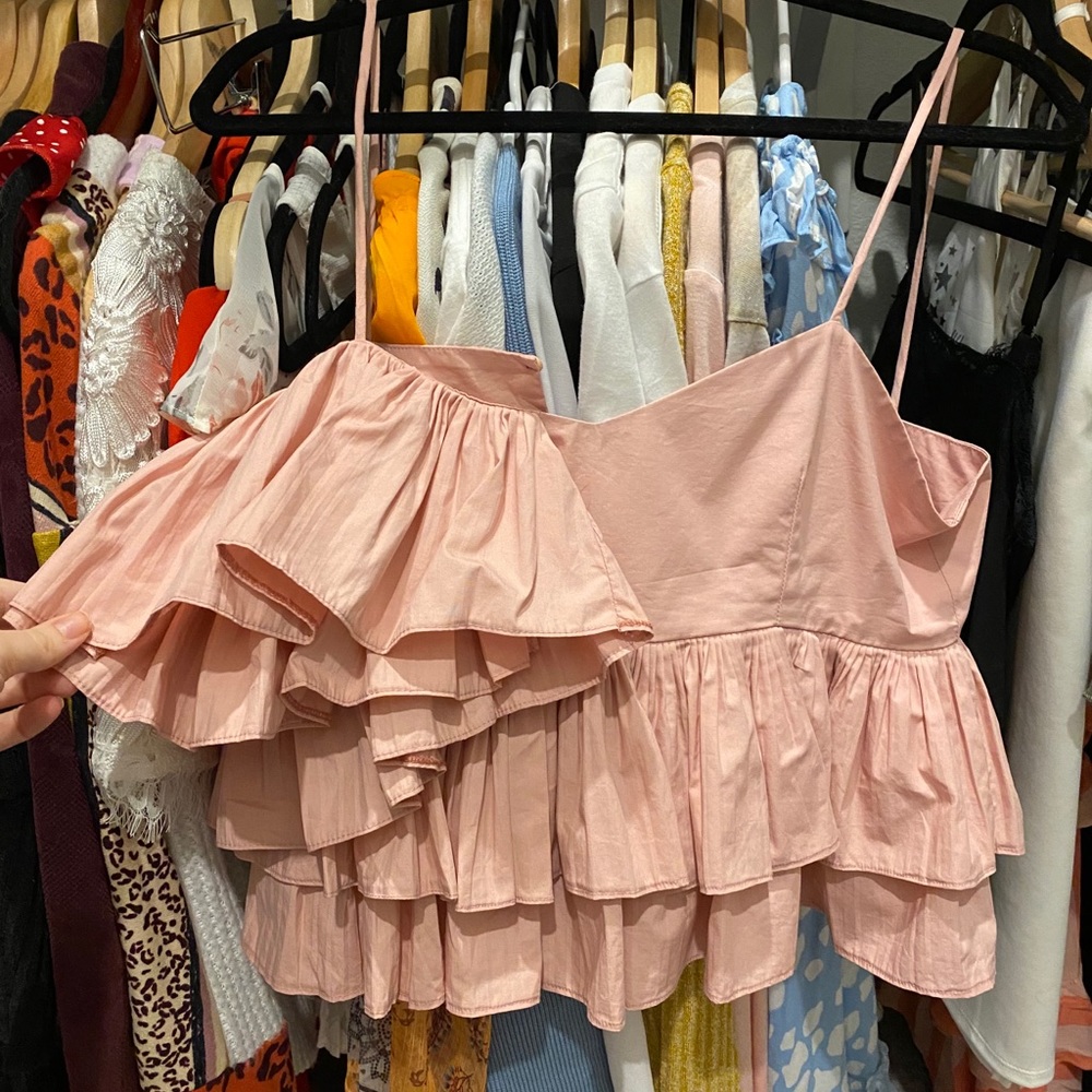 Pink ruffle spaghetti strap dress